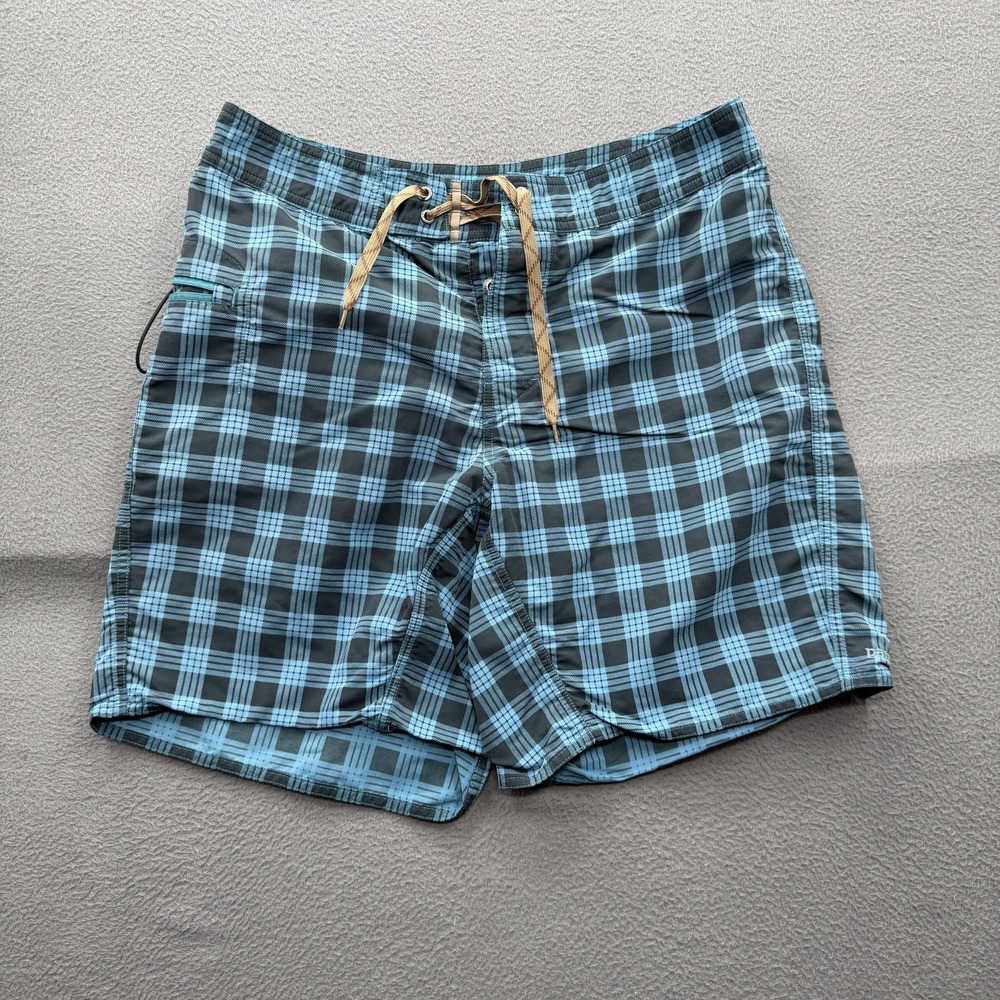 Patagonia Board Shorts Mens 33 Blue Plaid Swim Trunks Beach UnLined Quick Dry.